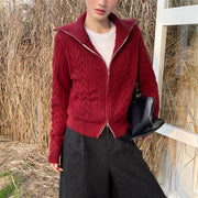 Cable-Textured Zip-Up Cardigan