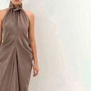 Gathered Halter Long Dress