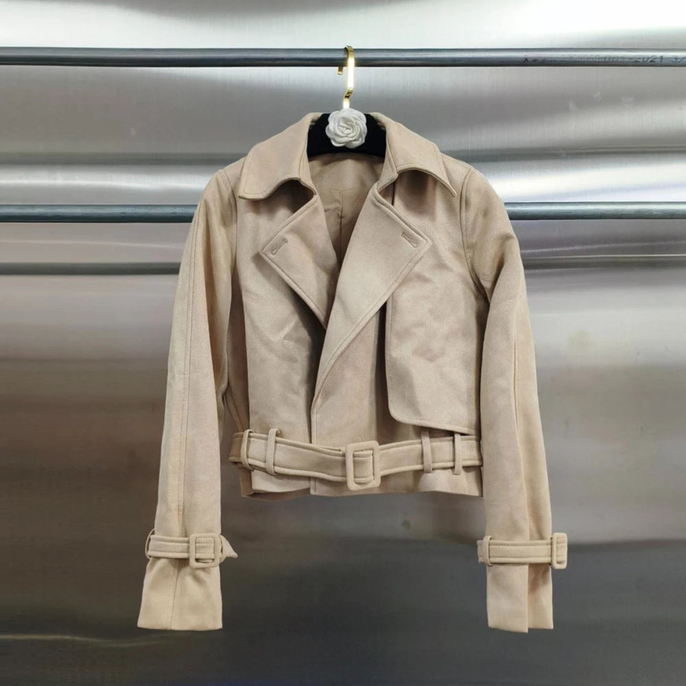 Tie-Waist Cropped Trench Jacket
