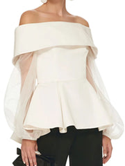 Off-Shoulder Balloon-Sleeve Peplum Blouse