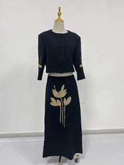 Floral-Embellished Jacket and Skirt Set