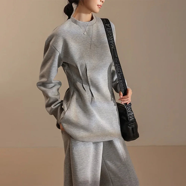 Pleated-Waist Long-Sleeve Sweatshirt