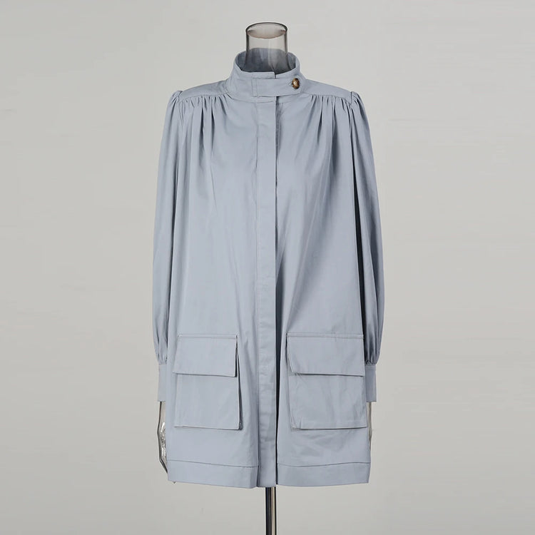 Stand-Collar Pocket Shirt Dress