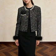 Embellished Round-Neck Cropped Jacket