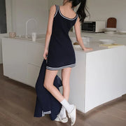 Contrast-Trim Cardigan and Dress Set