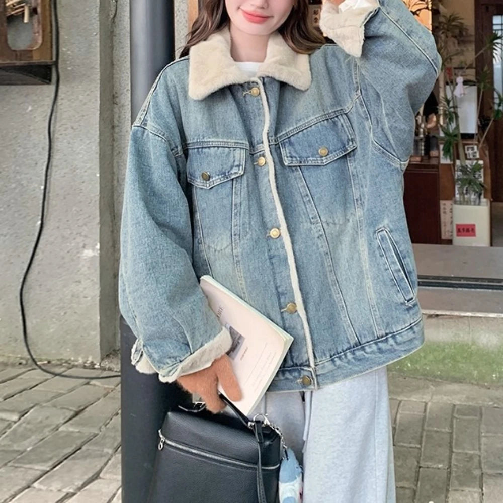 Contrast-Collar Pocket Jacket