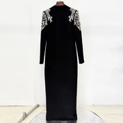 Embellished-Shoulder Long-Sleeve Dress