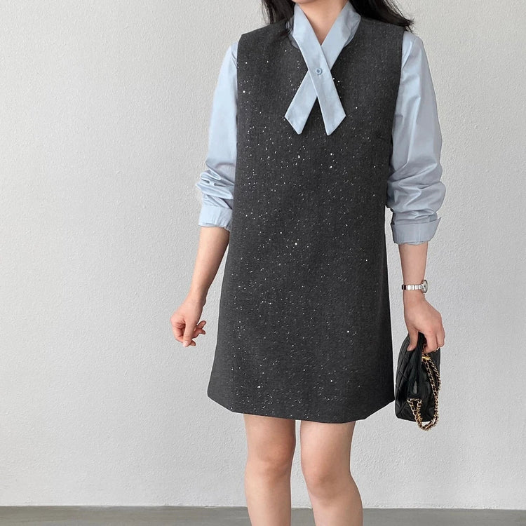 Blouse and Sparkly Pinafore Dress Set