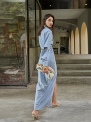 Ruched-Waist Long Shirt Dress