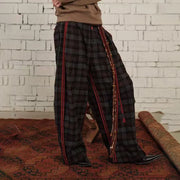 Contrast-Stripe Plaid Pants
