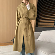 Stand-Collar Long Trench Coat