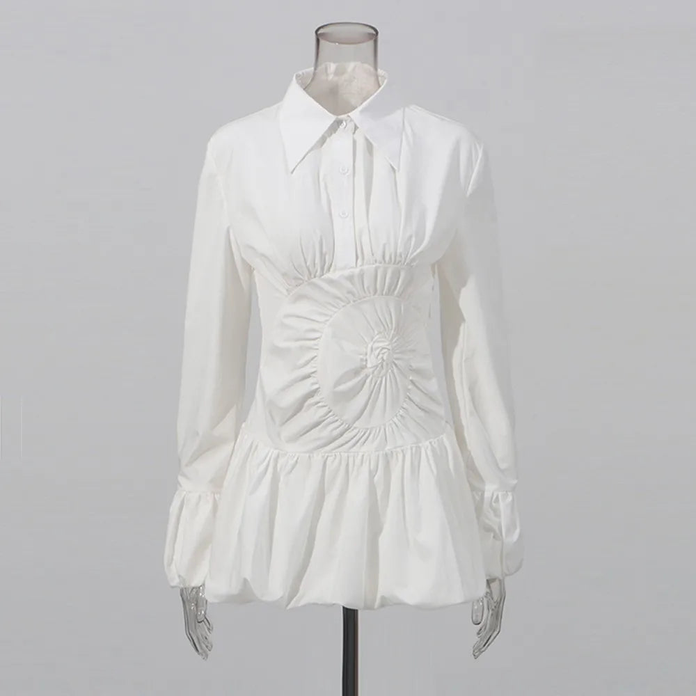 Ruched-Waist Bubble-Hem Shirt Dress