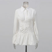 Ruched-Waist Bubble-Hem Shirt Dress