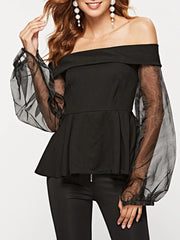 Off-Shoulder Balloon-Sleeve Peplum Blouse