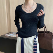 Scoop-Neck Ribbed Long-Sleeve Top