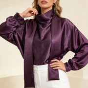Glossy Tie-Neck Blouse
