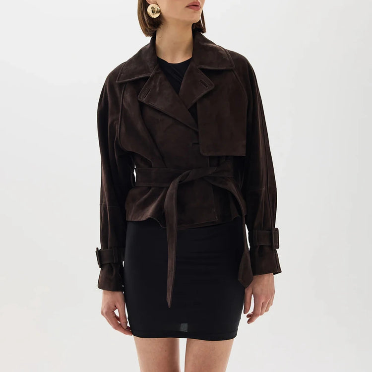 Tie-Waist Cropped Trench Jacket