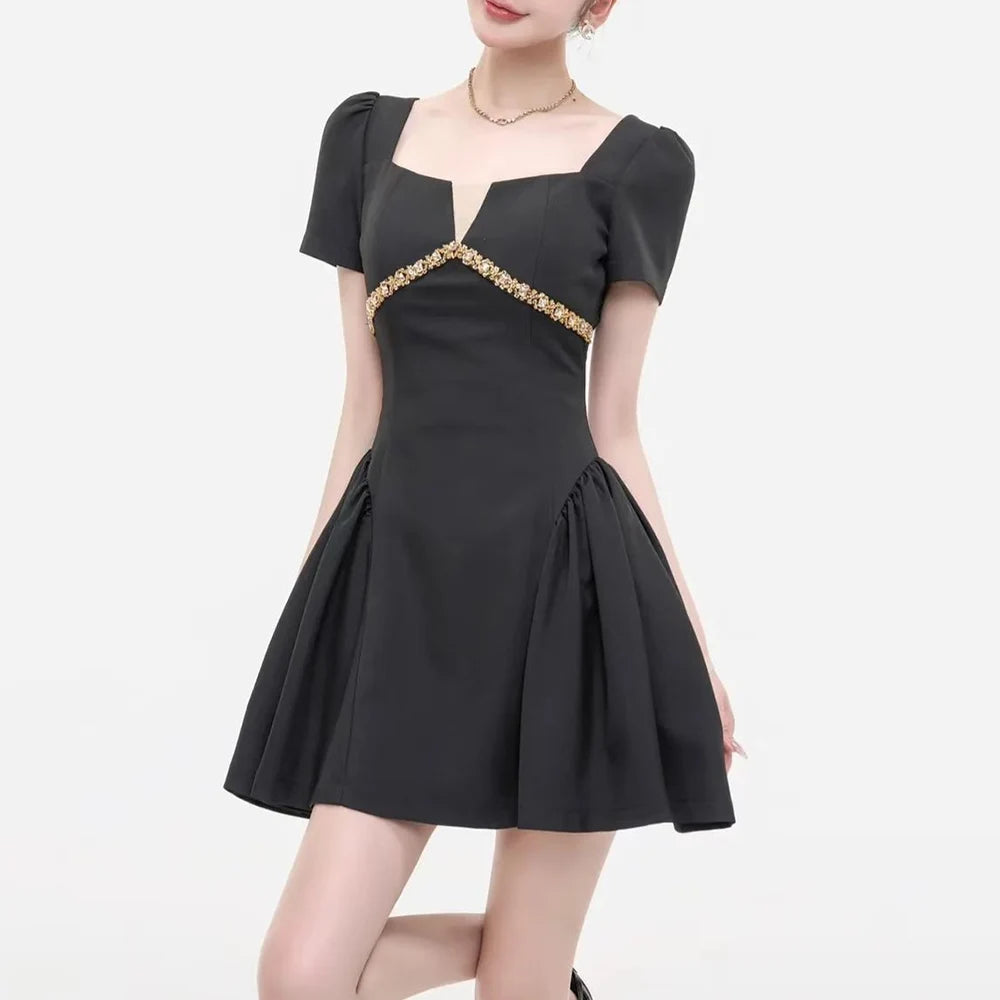 Embellished Square-Neck Mini Dress