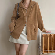 Stand-Collar Zip-Up Cardigan