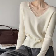 Sheer-Trim V-Neck Top