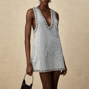 Embellished V-Neck Mini Dress