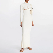 Cutout-Bodice Long-Sleeve Dress