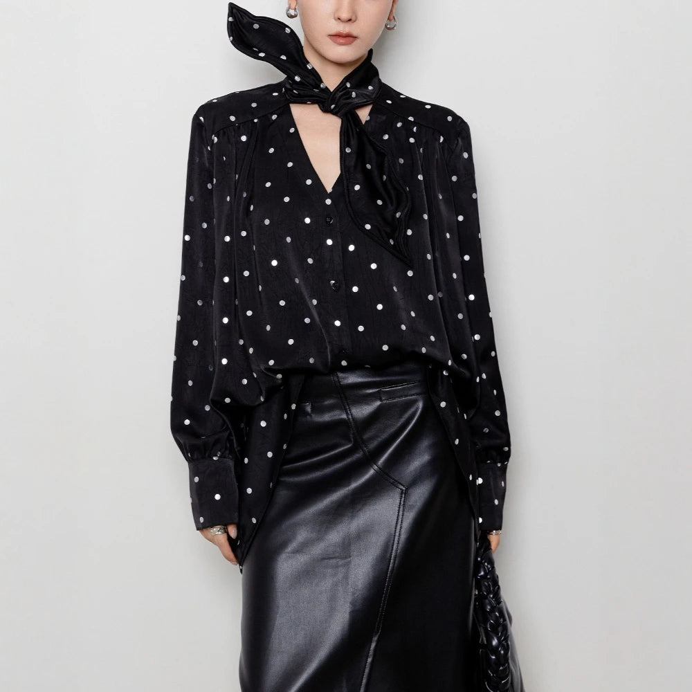Polka-Dot V-Neck Blouse