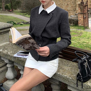Contrast-Collar Button-Front Jacket