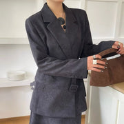 TWOTWINSTYLE Solid Spliced Printing Two Piece Set Female Lapel Long Sleeve Jacket Elegant Temperament Women's Skirt Set Fashion