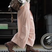 Button-Front Cuffed Wide-Leg Pants