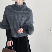 Fluffy-Cuff Cable-Knit Sweater