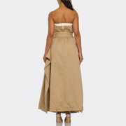 Strapless Button-Front Long Dress