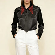 Embellished-Collar Glossy Shirt