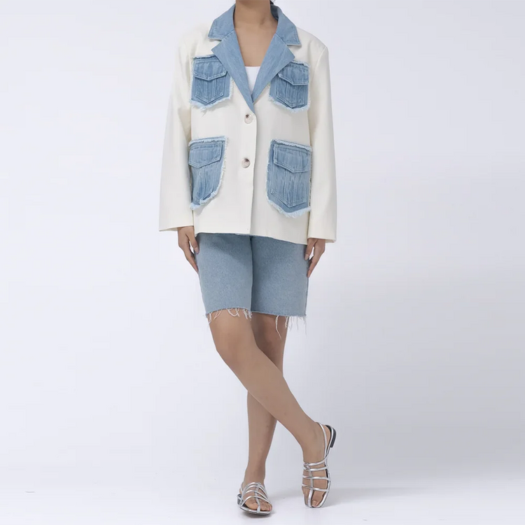 Contrast-Pocket Notched-Lapel Blazer