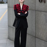 Floral Blazer and Wide-Leg Pants Set
