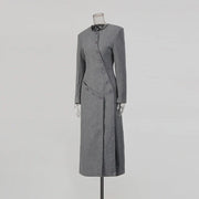 Round-Neck Button-Front Long Coat