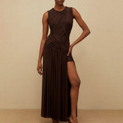 Pleated Sleeveless Long Dress
