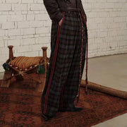Contrast-Stripe Plaid Pants