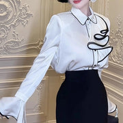 Contrast Ruffle Button-Up Blouse