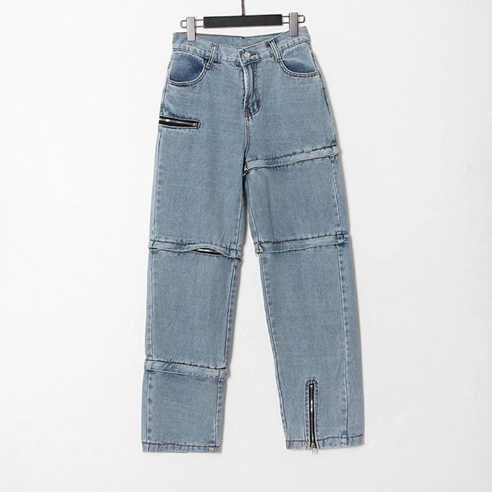 Zip-Detail Straight-Leg Jeans