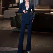 TWOTWINSTYLE Solid Spliced Sashes Two Piece Set Female Lapel Long Sleeve Jacket Office Commute Women's Trousers Set Fashion New