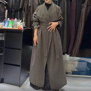 Collarless Tie-Waist Long Coat