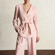 Tie-Waist Collarless Blazer