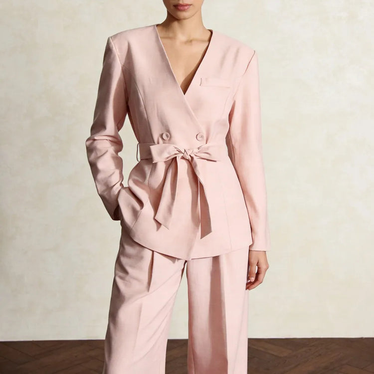 Tie-Waist Collarless Blazer