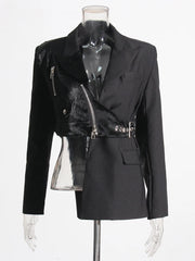 Contrast-Panel Asymmetric Blazer