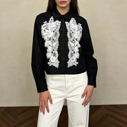 Contrast Lace Applique Shirt