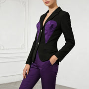 Contrast-Panel Fitted Blazer