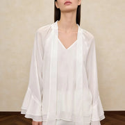 V-Neck Flared-Cuff Blouse