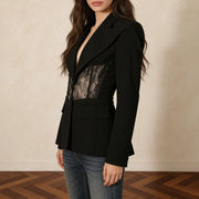 Sheer Lace-Panel Blazer