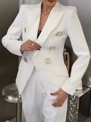 Embellished-Button Double-Breasted Blazer